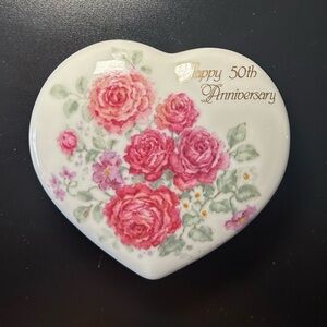 Vintage Enesco Betty Whiteaker 50th Anniversary Heart Trinket Dish Japan